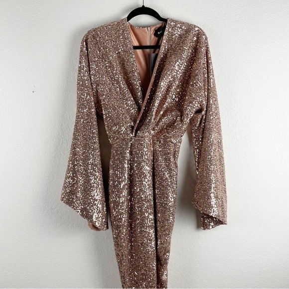 Rasario Sequin V Neck Maxi Gown Rose Gold Size 2 Formal Evening Cocktail Party - Picture 4 of 10